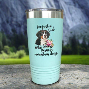 A Girl Who Loves Bernese Mountain Dogs Color Printed Tumblers Tumbler Nocturnal Coatings 20oz Tumbler Mint 