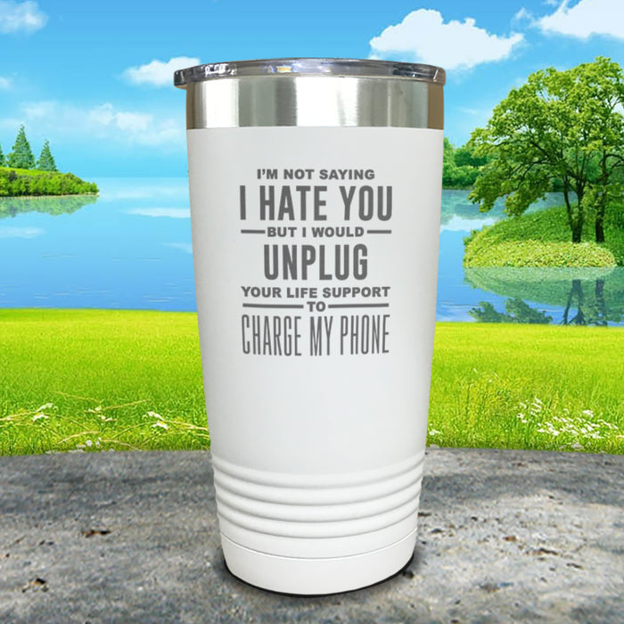 Unplug Life Support For Phone Engraved Tumbler