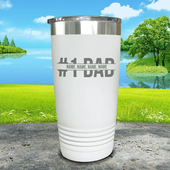 #1 Dad (CUSTOM) With Child's Name Engraved Tumbler Tumbler ZLAZER 20oz Tumbler White 