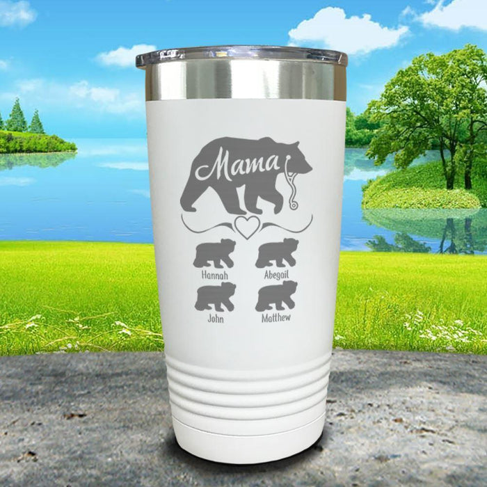 Mama Bear Nurse (CUSTOM) With Child's Name Engraved Tumblers Tumbler ZLAZER 20oz Tumbler White 