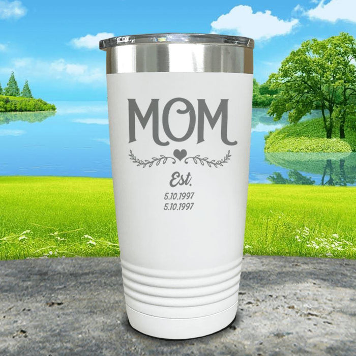 Mom Est (CUSTOM) Engraved Tumblers Tumbler ZLAZER 20oz Tumbler White 