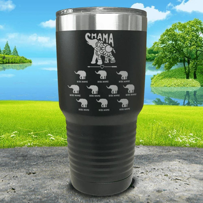 Elephant Mama (CUSTOM) With Child's Name Engraved Tumblers Tumbler ZLAZER 30oz Tumbler Black 