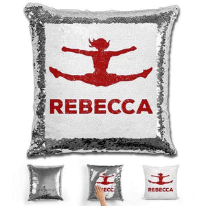 Competitive Cheerleader Personalized Magic Sequin Pillow Pillow GLAM Silver Maroon 