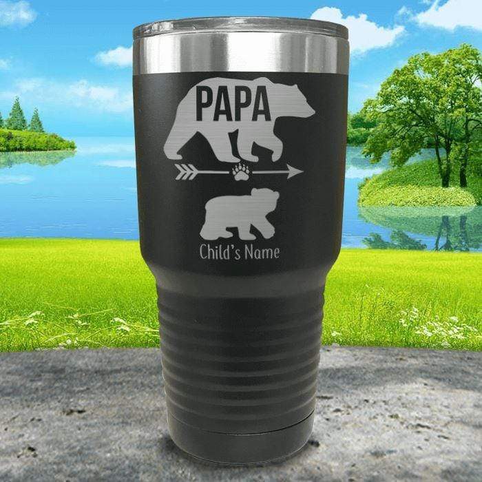 Papa Bear (CUSTOM) With Child's Name Engraved Tumblers Tumbler ZLAZER 30oz Tumbler Black 