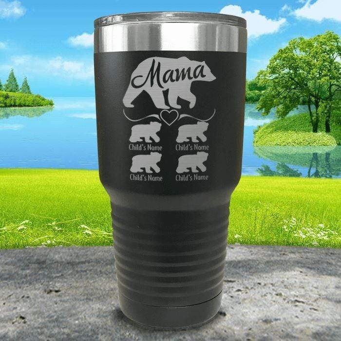 Mama Bear (CUSTOM) With Child's Name Engraved Tumblers Tumbler ZLAZER 30oz Tumbler Black 