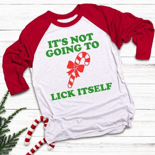 Not Going To Lick Itself Raglan T-Shirts CustomCat White/Red X-Small 