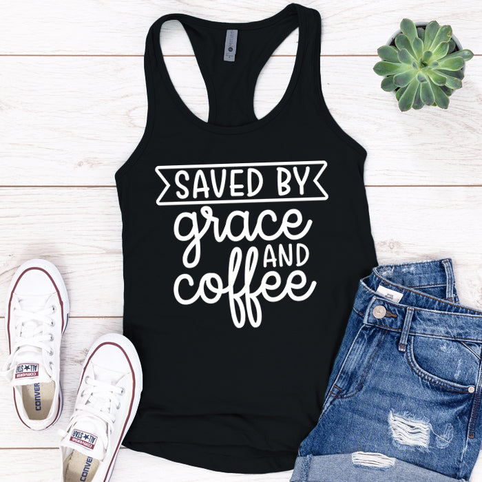 Saved By Grace And Coffee Premium Tank Top