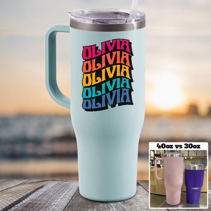 NEW 40oz Retro Style Name Personalized Color Printed Tumbler