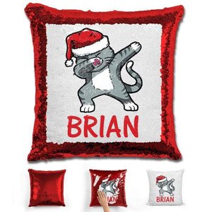 Personalized "Dab" Cat Christmas Magic Sequin Pillow Pillow GLAM Red 