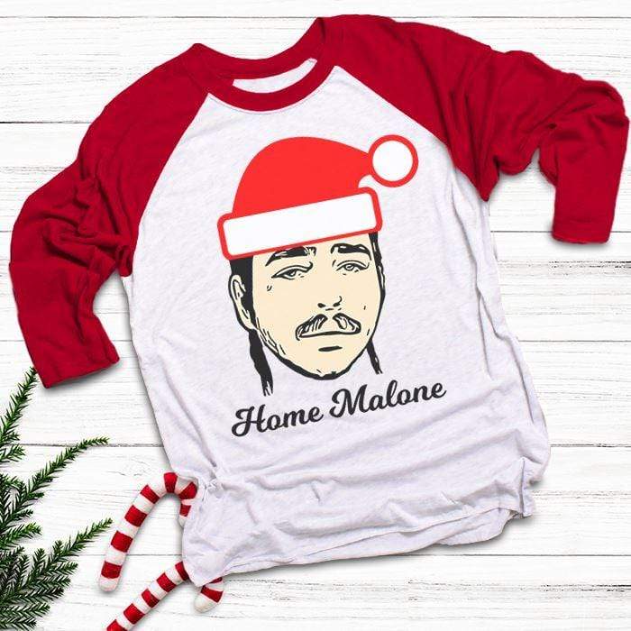 Home Malone Raglan T-Shirts CustomCat White/Red X-Small 