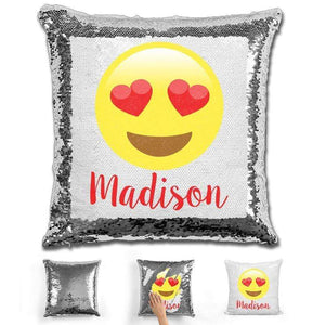 Heart Eyes Emoji Personalized Magic Sequin Pillow Pillow GLAM Silver 