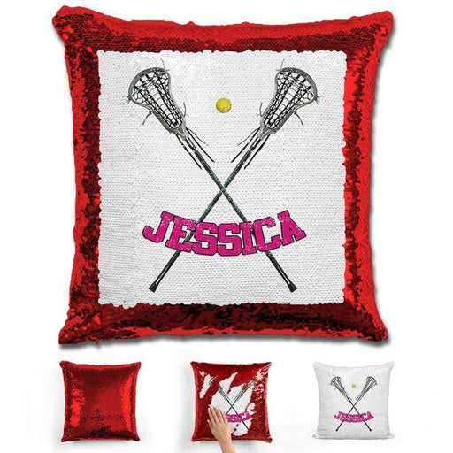 Lacrosse Personalized Magic Sequin Pillow Pillow GLAM Red Pink 