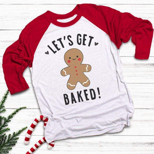Let's Get Baked Raglan T-Shirts CustomCat White/Red X-Small 