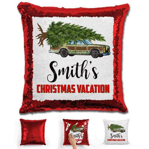 Personalized Family Christmas Vacation Magic Sequin Pillow Pillow GLAM Red 