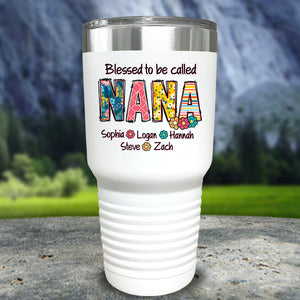 Grandparent Floral Letters Personalized With Kids Names Color Printed Tumblers