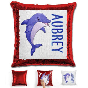 Dolphin Personalized Magic Sequin Pillow Pillow GLAM Red 