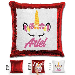 Unicorn Personalized Magic Sequin Pillow Pillow GLAM Red 