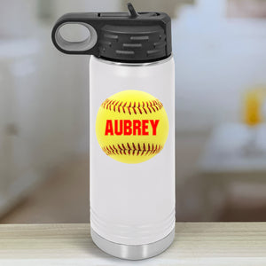 Personalized Softball Kids Water Bottle Tumblers with Color Printed Name