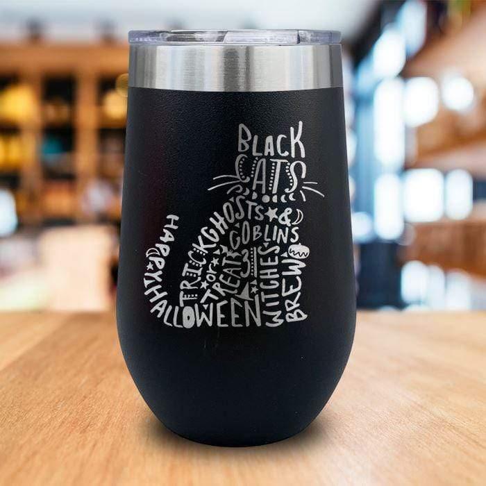 Cat Engraved Wine Tumbler LemonsAreBlue 16oz Wine Tumbler Black 