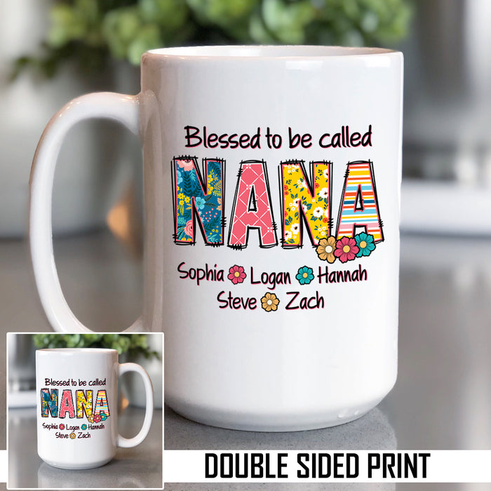 Grandparent Floral Letters Custom Name Double Sided Printed Mug