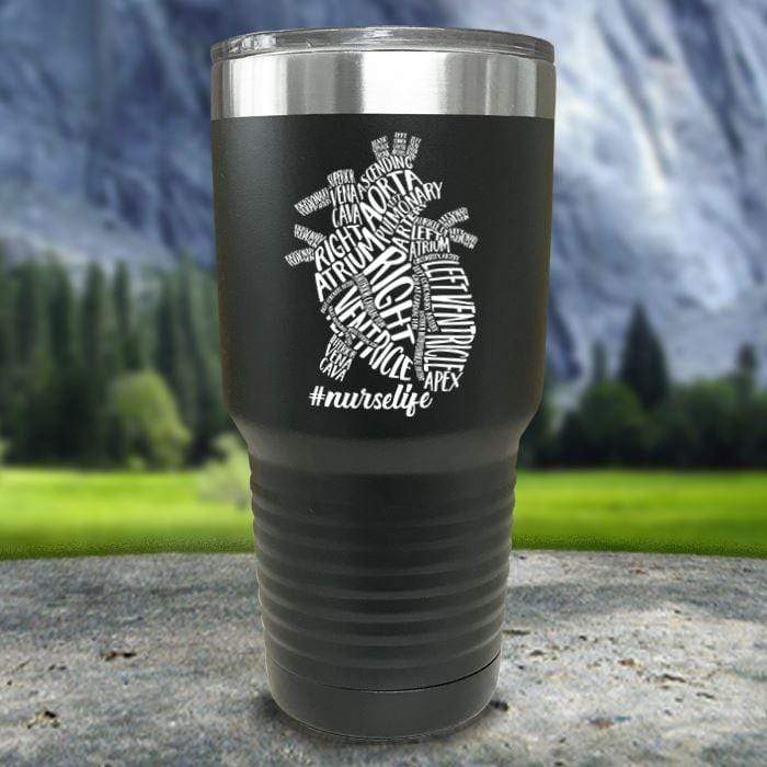 Nurse Descriptive Heart Color Printed Tumblers Tumbler ZLAZER 30oz Tumbler Black 