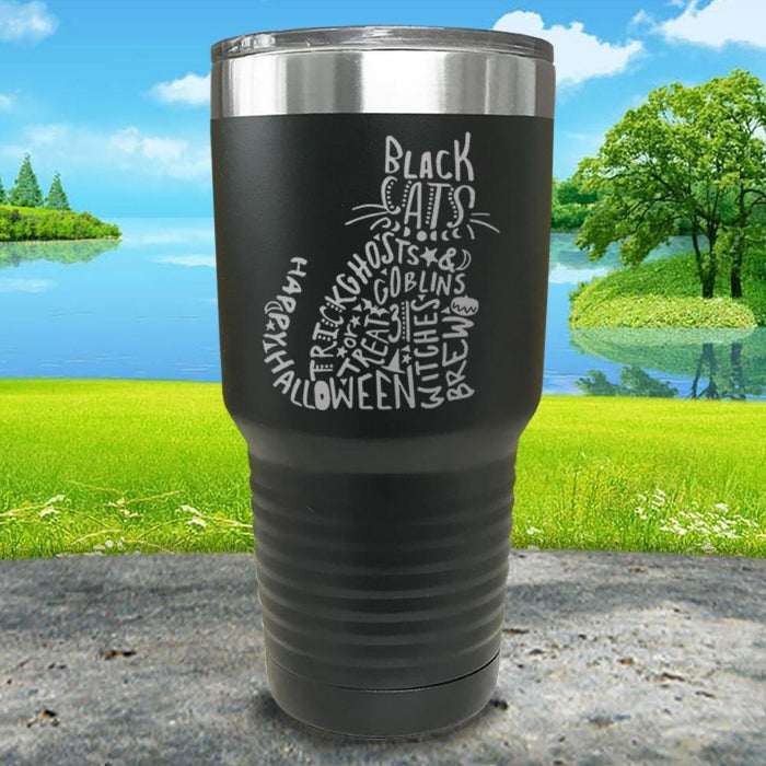 Cat Halloween Engraved Tumbler Tumbler ZLAZER 30oz Tumbler Black 