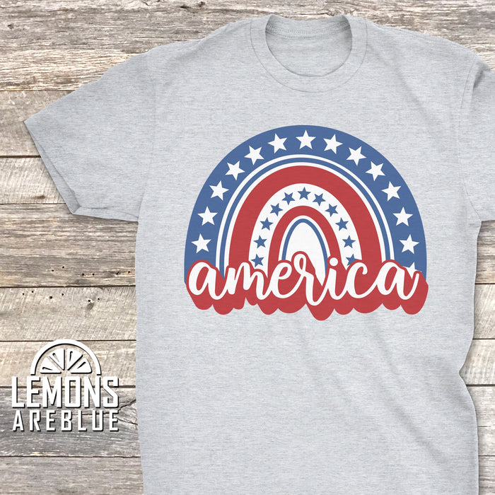 America Red White And Blue Rainbow Premium Tees