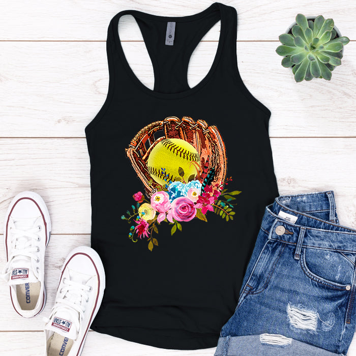 Softball Glove Flowers Premium Tank Top