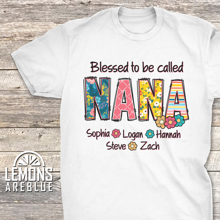 Grandparent Floral Letters Personalized With Kids Names Premium Tees