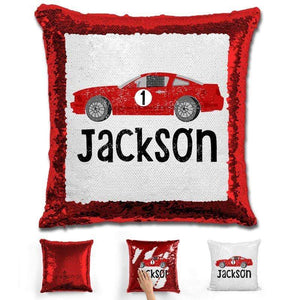Race Car Personalized Magic Sequin Pillow Pillow GLAM Red 