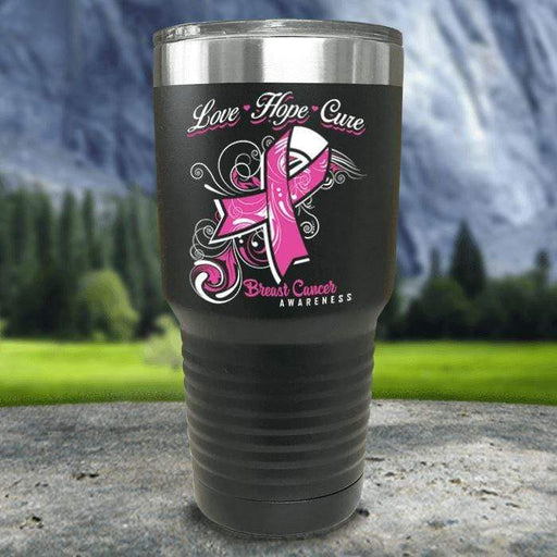 Love Hope Cure Breast Cancer Color Printed Tumblers Tumbler Nocturnal Coatings 30oz Tumbler Black 