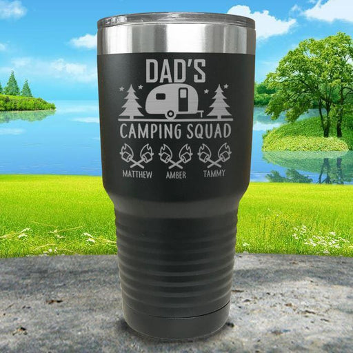 Dad's Camping Squad (CUSTOM) With Child's Name Engraved Tumblers Tumbler ZLAZER 30oz Tumbler Black 