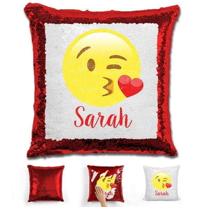 Kissy Face Emoji Personalized Magic Sequin Pillow Pillow GLAM Red 
