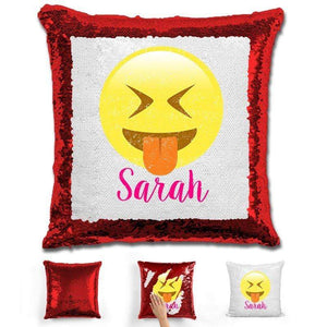Squinting Eyes Emoji Personalized Magic Sequin Pillow Pillow GLAM Red 