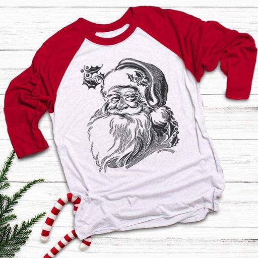 Vintage Santa Raglan T-Shirts CustomCat White/Red X-Small 