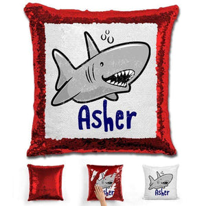 Shark Personalized Magic Sequin Pillow Pillow GLAM Red 