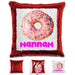 Donut Personalized Magic Sequin Pillow Pillow GLAM Red 