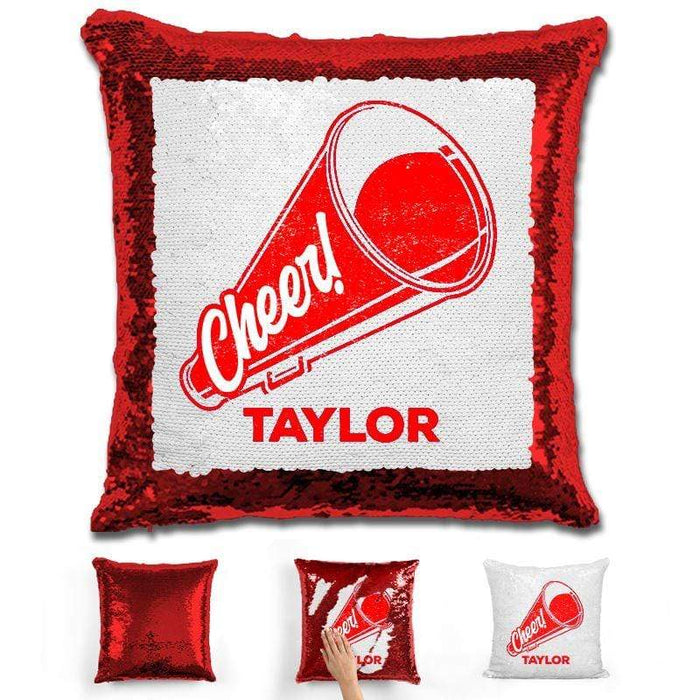 Cheerleader Personalized Magic Sequin Pillow Pillow GLAM Red Red 