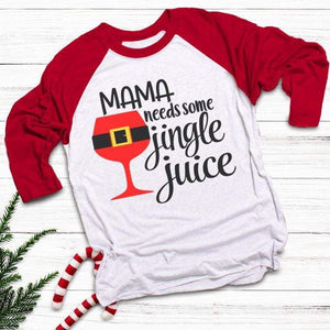 Mama Needs Jingle Juice Raglan T-Shirts CustomCat White/Red X-Small 