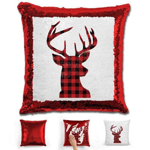 Christmas Reindeer Magic Sequin Pillow Pillow GLAM Red 