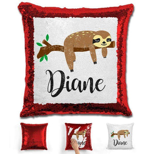 Sloth Personalized Magic Sequin Pillow Pillow GLAM Red 