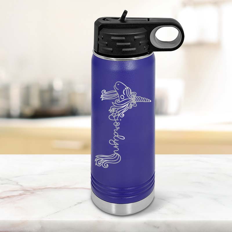 Personalized Unicorn Water Bottle Tumblers for Kids with Laser Engraved Name