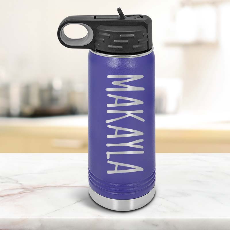 Personalized Laser Engraved Stainless Steel Water Bottle with Flip Top Lid:  Custom Tumblers & Cups – LuLu Grace