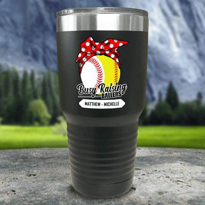 CUSTOM Busy Raising Ballers Color Printed Tumblers Tumbler Nocturnal Coatings 30oz Tumbler Softball/Baseball Black