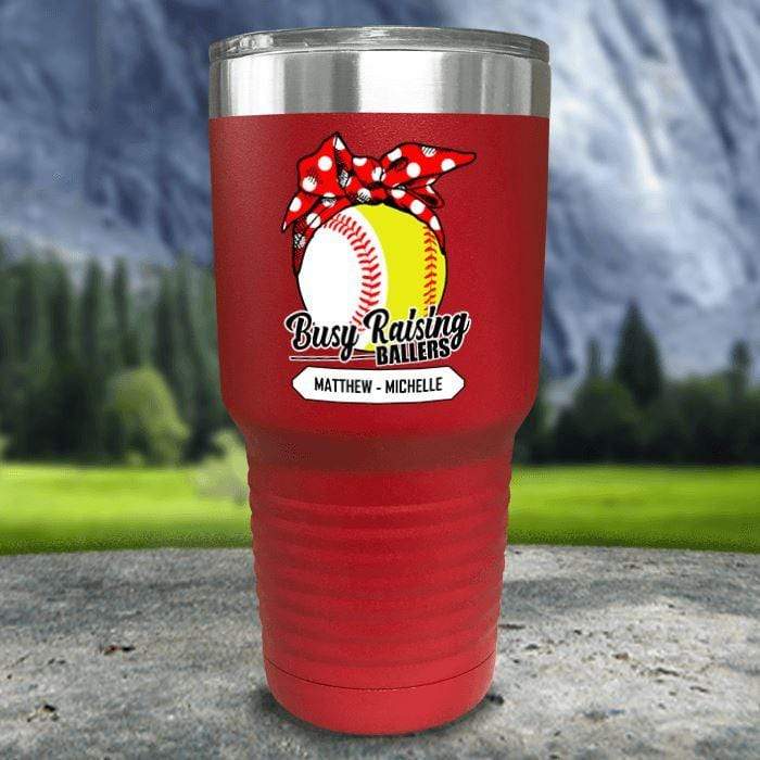 CUSTOM Busy Raising Ballers Color Printed Tumblers Tumbler Nocturnal Coatings 30oz Tumbler Softball/Baseball Red