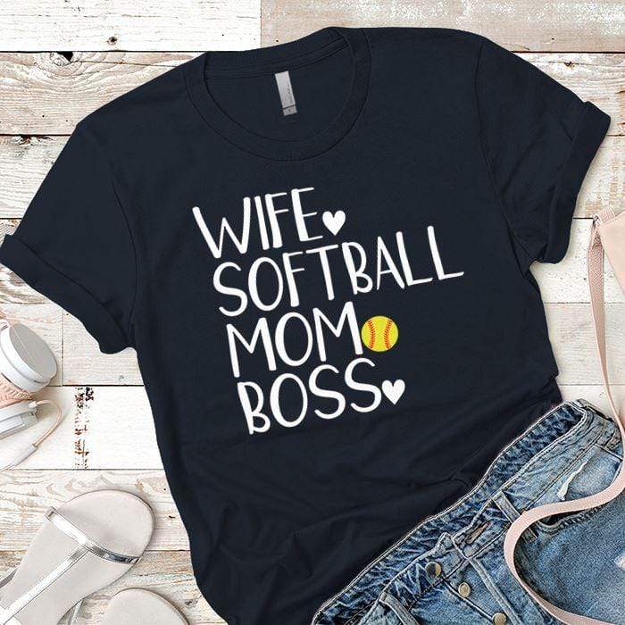 Softball Mom Boss Premium Tees T-Shirts CustomCat Midnight Navy X-Small 