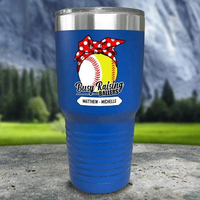 CUSTOM Busy Raising Ballers Color Printed Tumblers Tumbler Nocturnal Coatings 30oz Tumbler Softball/Baseball Blue