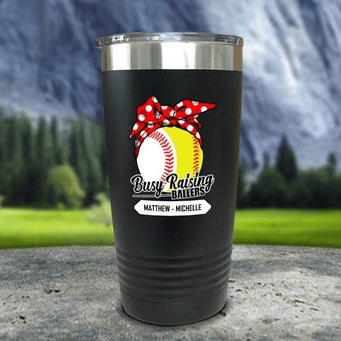 CUSTOM Busy Raising Ballers Color Printed Tumblers Tumbler Nocturnal Coatings 20oz Tumbler Softball/Baseball Black