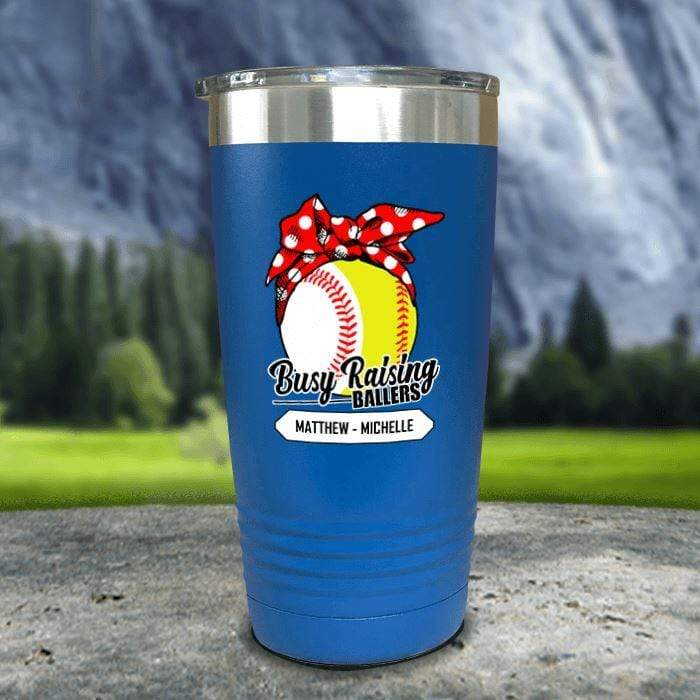 CUSTOM Busy Raising Ballers Color Printed Tumblers Tumbler Nocturnal Coatings 20oz Tumbler Softball/Baseball Blue