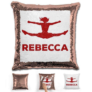 Competitive Cheerleader Personalized Magic Sequin Pillow Pillow GLAM Rose Gold Maroon 